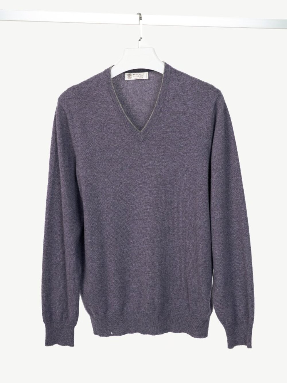 Brunello Cucinelli Purple Cashmere-Knit V-Neck Sweater
